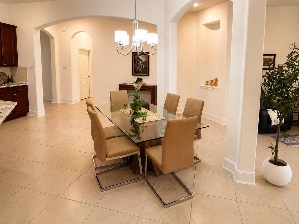 The dining table, set for residents to eat together
